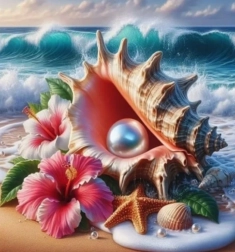 Dijamantno slikanje školjka s biserom 30 × 40 cm
