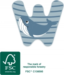 drveno slovo W s motivom kita