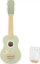 drveno ukulele za djecu sa stalkom i notama Happy Birthday – zeleno