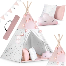 Kids teepee with garland and lights NUKIDO – pink