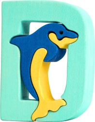 Drveno slovce D s dupinom – edukativna slagalica