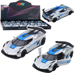 Metalni sportski autić 1:32 s povratnim pogonom i otvarajućim vratima – srebrni