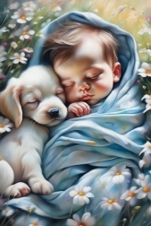 Dijamantna mozaika - Dijete i štene