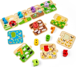BIGJIGS TOYS drvene puzzle sa slikama i brojevima 1–10 (život na farmi)
