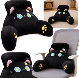 Back support pillow in the shape of a cat, black 60 × 40 cm