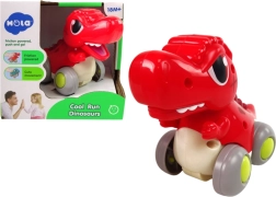 Crveni dinosaur na kotačićima T‑Rex – igračka na povlačenje/frikcijska za najmlađe