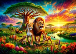 Slagalica s motivom lavlje obitelji 200 dijelova