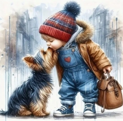 Dijamantno slikanje Dječak sa psićem 30x40 cm