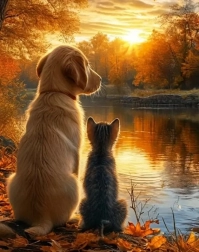 Dijamantno slikanje mačića sa psićem 30 × 40 cm