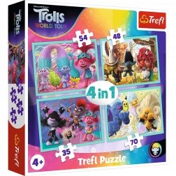 Puzzle TREFL Trollovi 2: Svjetska turneja 4u1 (35, 48, 54, 70 dijelova)