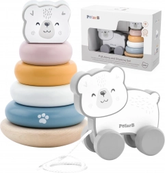 Viga PolarB drveni set polarni medvjed: piramida i igračka na povlačenje medvjedić