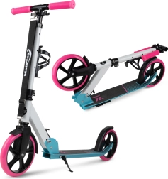Folding scooter white‑pink‑blue with strap