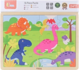 VIGA drvene puzzle s dinosaurima, 16 dijelova