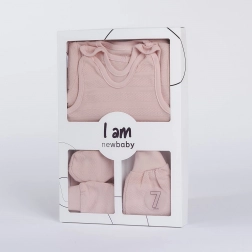 7-dijelni novorođenački set za rodilište NEW BABY I AM ružičasti