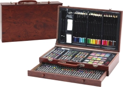 Artistic Set in Wooden Case Pencils, Pastel Pencils, Paints