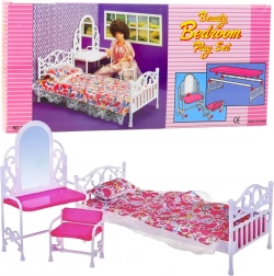 Set namještaja za lutke s krevetom, toaletnim stolićem i stolicom s cvjetnom posteljinom