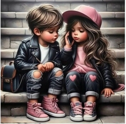 Dijagonalna mozaika Djevojka i dječak na stepenicama