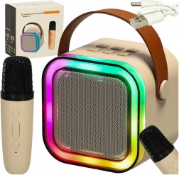 Karaoke set mikrofon + prijenosni zvučnik BLUETOOTH USB LED bež