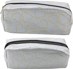 Srebrna školska pernica sa zlatnim srcima