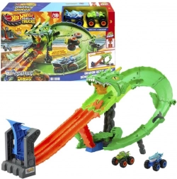 Hot Wheels Monster Trucks zmajeva utrka – set staze s dvostrukim izbacivačem i 2 automobila