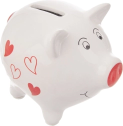 Keramička kasica-prasica 10 cm s crvenim srcima