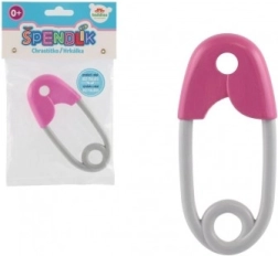 Plastična zvečka u obliku sigurnosne igle za bebe 12 cm ružičasto-siva