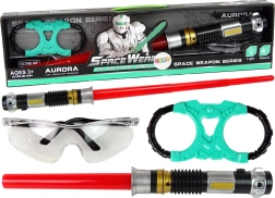 Kozmički set: svjetlosni mač s tirkiznim svjetlom i zaštitne naočale sa zvukom