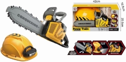 Igračka motorna pila s kacigom i svjetiljkom za male drvosječe