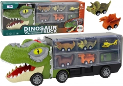 Dinosaurus kamion s transporterom i 6 autića sa svjetlima i zvukovima – zeleni