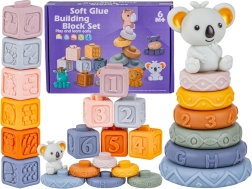 Sensory soft silicone blocks and stacking tower with numbers and shapes with a koala