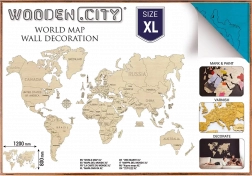 Drvena karta svijeta za 3D zid XL – prirodna tirkizna