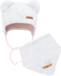 Zimski set za bebe kapa i marama New Baby Teddy bear sivo-ružičasti