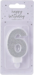 Srebrna tortna svijeća broj 6, 7 cm