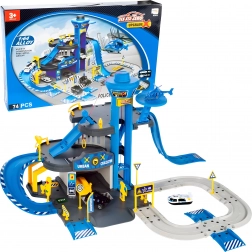 Policijska garaža sa stanicom, 3 kata s dizalom, auti i helikopter, 74 dijelova