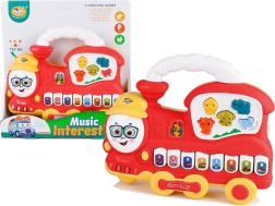 Interaktivni dječji klavir u obliku lokomotive – zvukovi životinja, zvukovi vozila i melodije, crveno