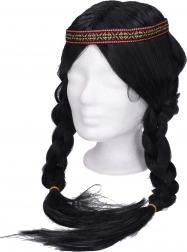 Perika s crnim pletenim kitama za indijanski kostim