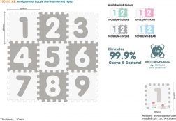 Antibakterijska pjenasta puzzle podloga s brojevima 9 kom, sivo‑bijela, EVA, 10m+