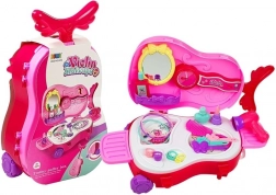 Toaletni stolić u kuferu u obliku violine s kotačićima i ogledalom