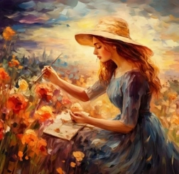 Dijamantna mozaika - žena s šeširom