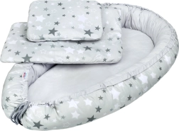Luksuzno gnijezdo s poplunima za bebu New Baby bijelo‑sive zvjezdice