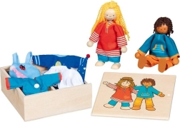 Goki lutkice Fynja i Fabio s odjećom u drvenoj kutiji