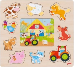 Goki drvena slagalica s umetanjima i puzzle Životinje s farme