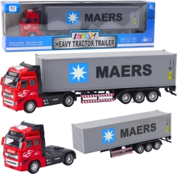 Kontejnerski kamion s pull-back pogonom, otvarajuća vrata, crveno-sivi