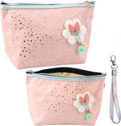 Puderasto ružičasta pernica kozmetička torbica s mašnom i sjajem