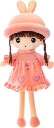 Meka tekstilna lutka s ružičastom haljinom i zečjim uškima 45 cm
