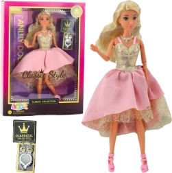 Lutka ANLILY u elegantnoj zlatno-ružičastoj balskoj haljini s dodacima