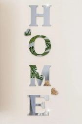 Zrcalne naljepnice za zid HOME – srebrna akrilna 3D slova sa srdašcima