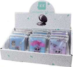 Džepno ogledalce s motivom sovića s presipajućim šljokicama