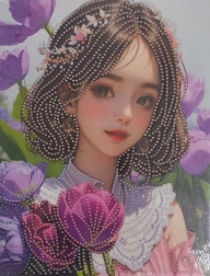 Dijamantno slikanje Djevojka s cvijećem na platnu 23x30 cm