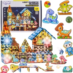 Woopie Magnetic Light-Up 3D Dinosaur Park Building Set, 124 Pieces